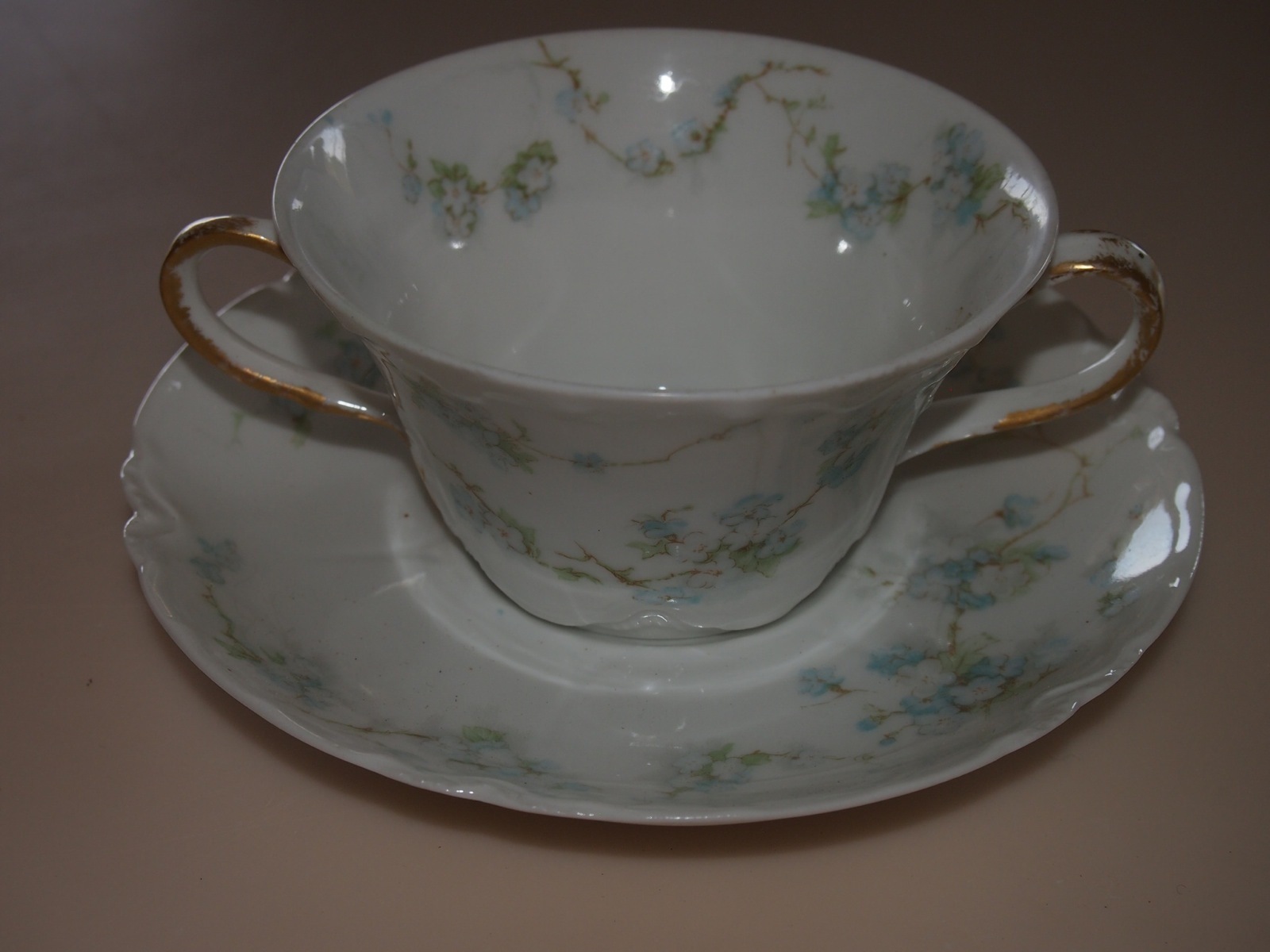 Haviland & Co. France Limoges Two Double Handled Blue Flower Tea Cup