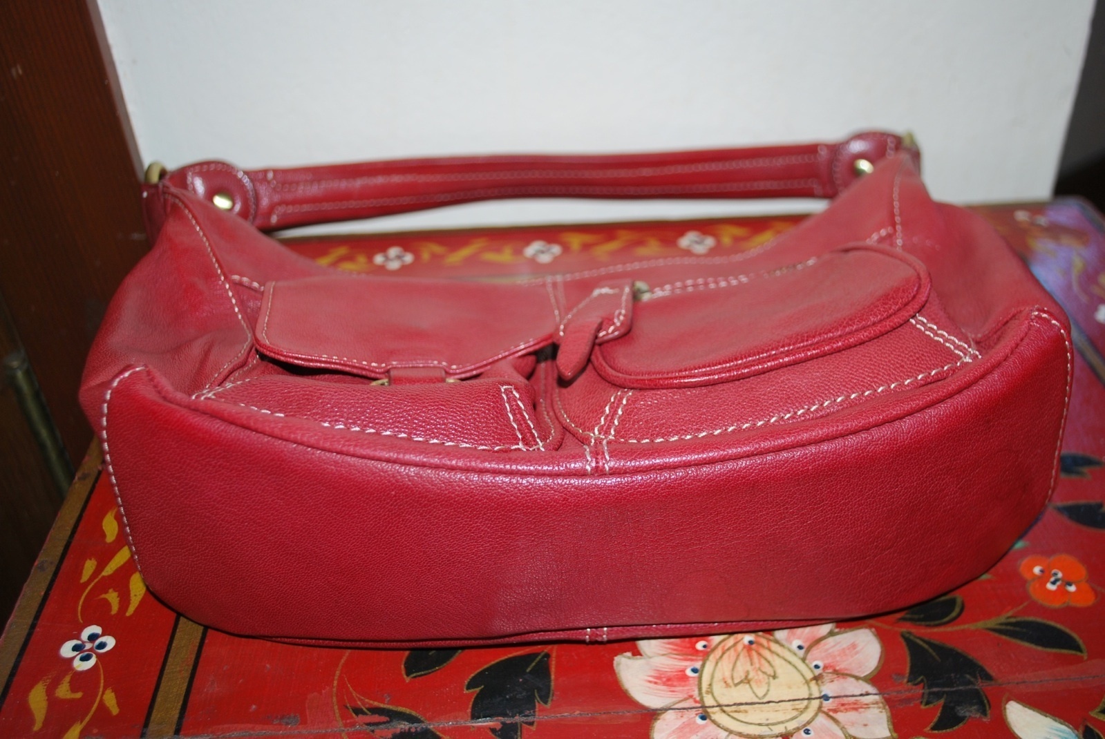 clarks red leather handbag