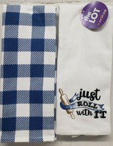 2 Different Cotton Printed Kitchen TOWELS(15x25")JUST Roll With It,Blue&White,Bl - $13.85