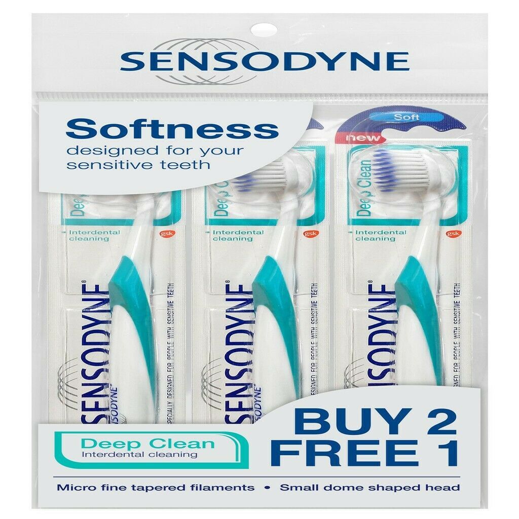 Sensodyne Toothbrush Deep Clean Soft Bristles for Sensitive Teeth - 3 Units