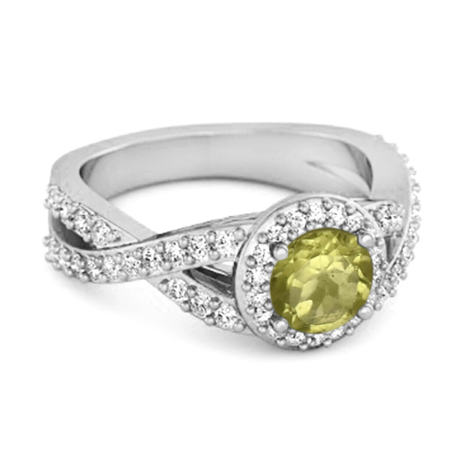 Solitaire Accents 0.25 Ct Peridot 9k White Gold Infinity Ring