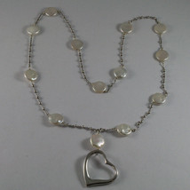 .925 SILVER RHODIUM NECKLACE WITH FLAT WHITE PEARLS, SILVER SPHERES AND HEART image 2
