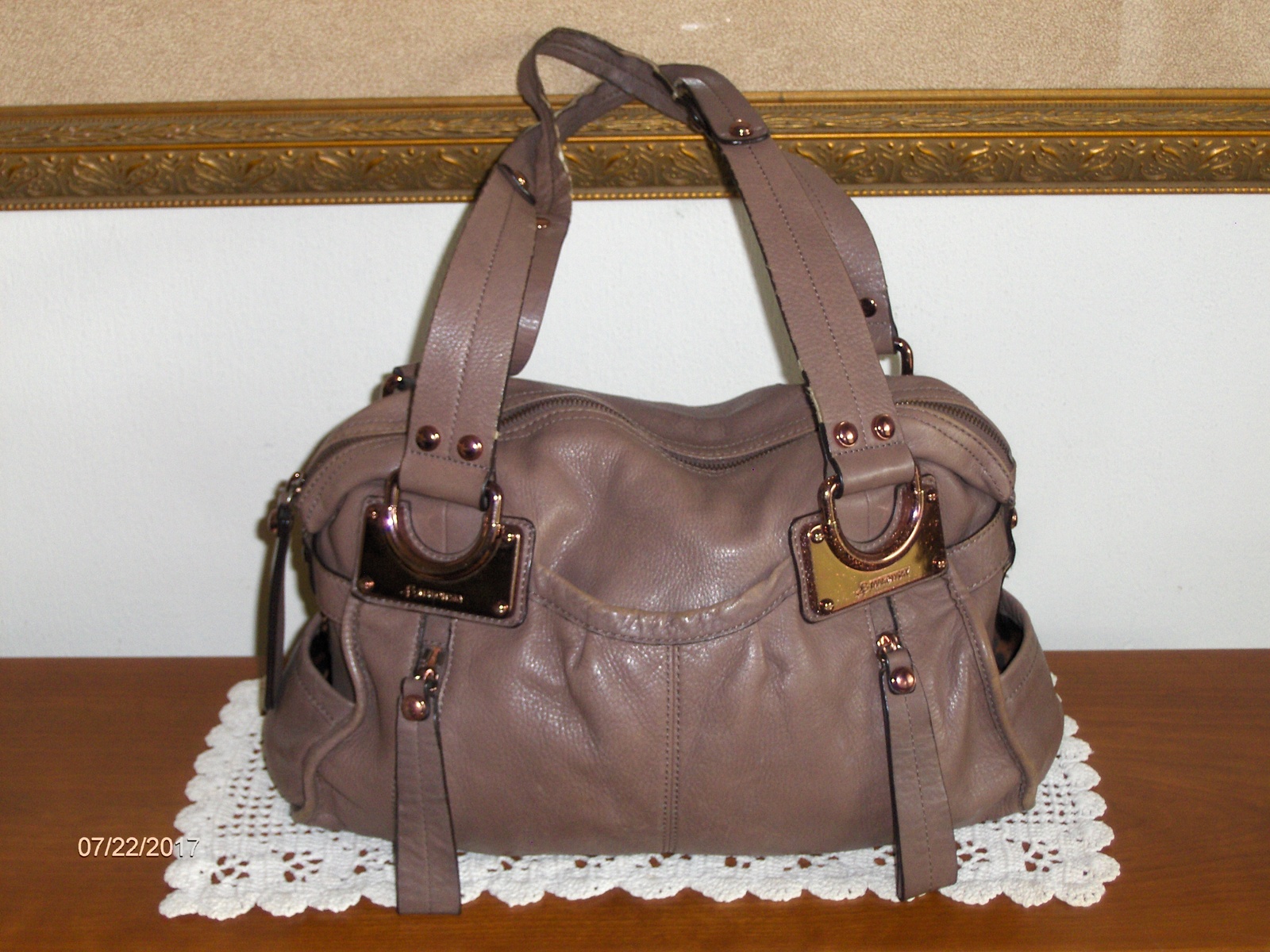 B. Makowsky Satchel Taupe Leather Handbag Purse Tote Bag Shoulder Bag ...
