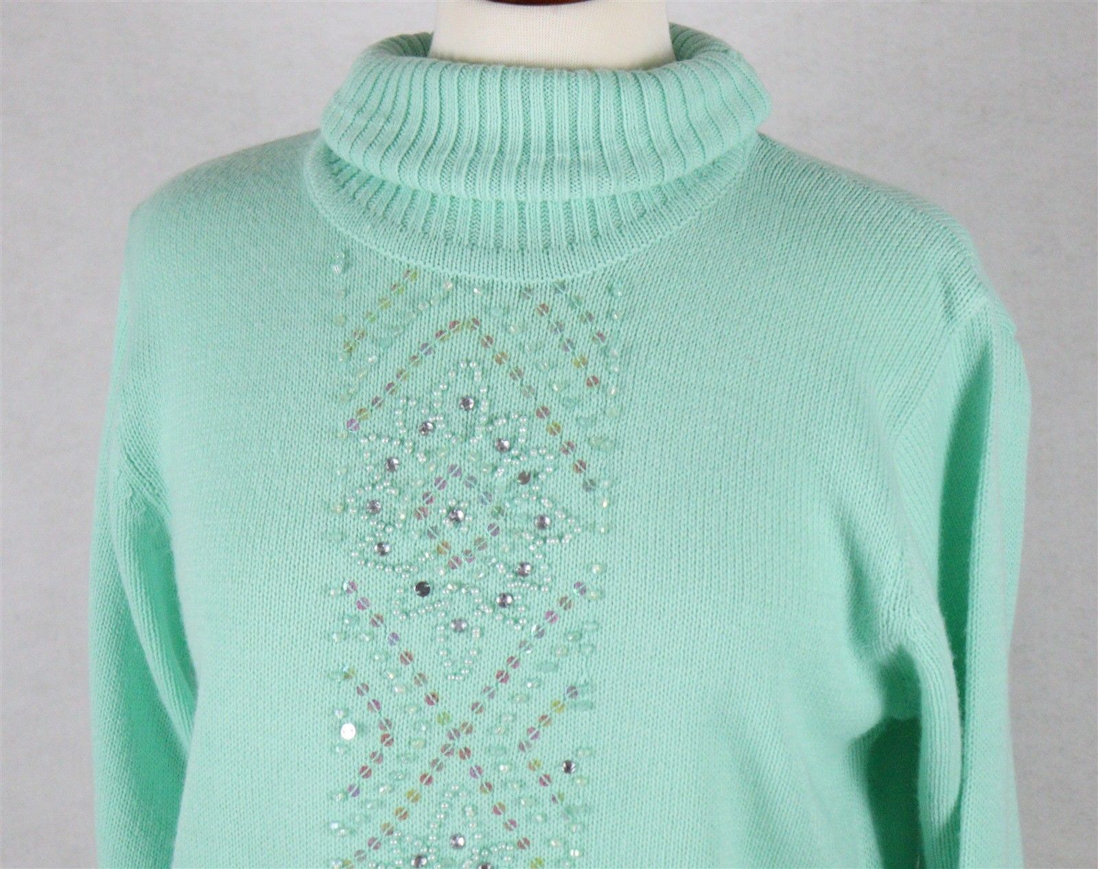 Salon Studio Womens Seafoam Green Beaded Turtleneck Sweater Size Medium ...