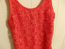 Women S M L 12 14 Sleev Solid Floral Blouse Over Lay Red Lace Top Tank P... - $15.10