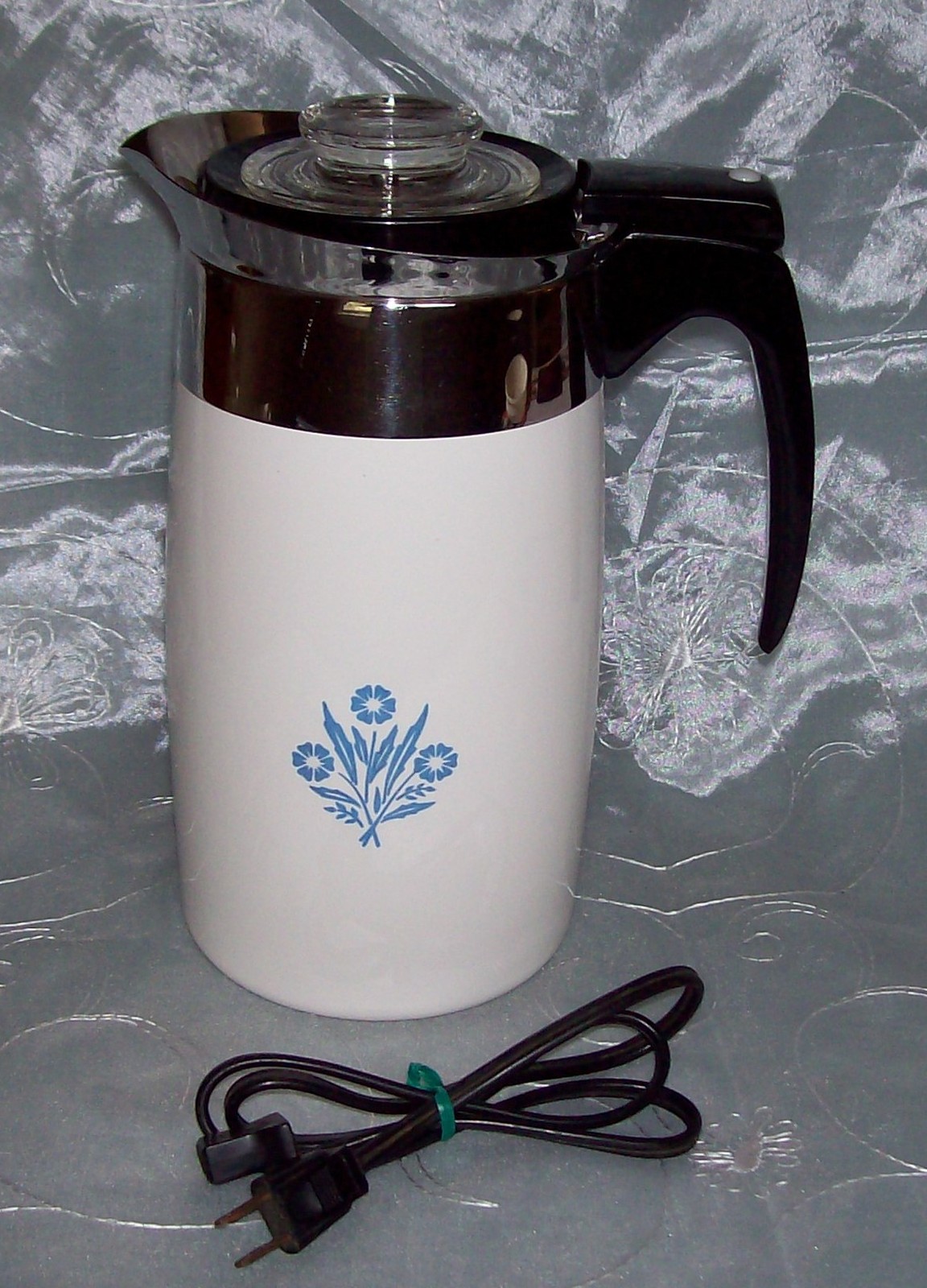 Corning Ware Blue Cornflower Electric Coffee Pot Percolator Cup P