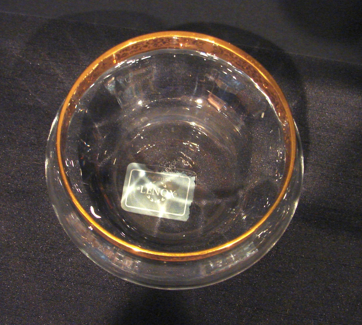 LenoxCrystal Glass Bowl Dish with 24K Gold Lace Top Rim Band Trim