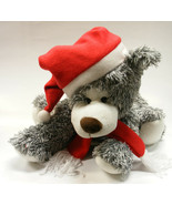 PLUSH GRAY BEAR w/ SANTA HAT AND RED SCARF &amp; WHITE TASSELS HOLIDAY ACCES... - $16.88
