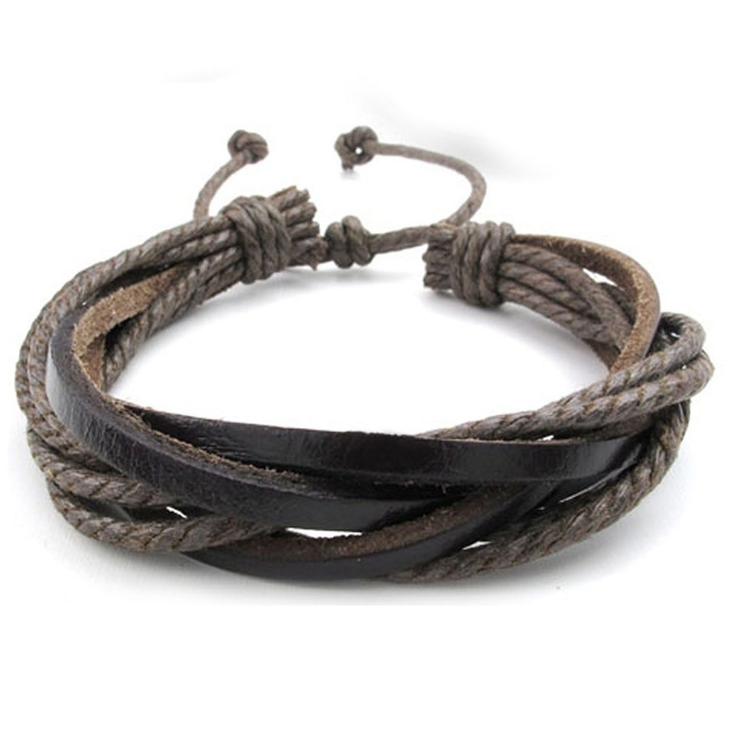 Handmade Men's Leather Bracelet Woven Hemp Rope Wrapped Brown ...