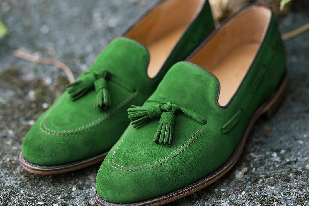 Handmade Green Suede Tassels Loafer Slips On Best Formal Occasion Shoes ...