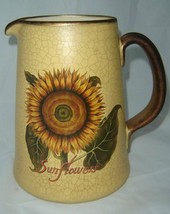 Sunflower Crackled Pitcher Vintage Design Ceramic Garden Flowers Watering 9" H image 2