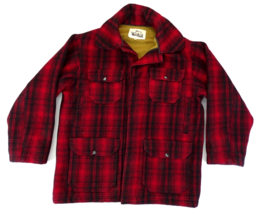 FLAWS- Vintage Woolrich Buffalo Plaid Hunting Jacket Mens 40 Large Red B... - $66.45