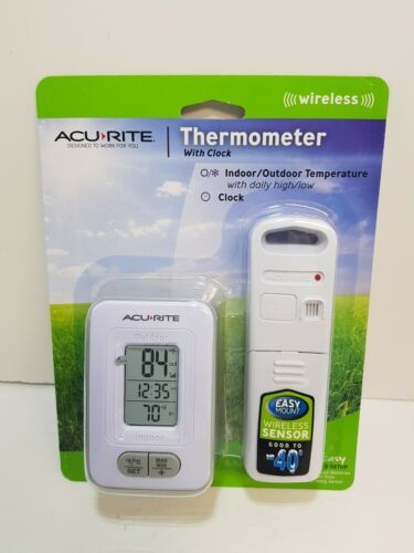 ACURITE WIRELESS THERMOMETER WITH INSIDE AND OUT TEMP AND CLOCK