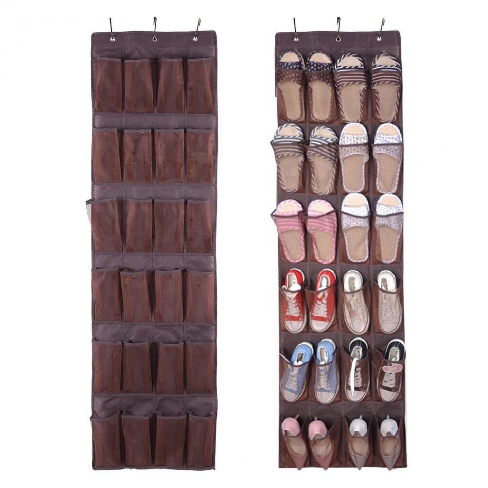 24 Pockets Hanging Shoes Storage Bag With Hooks Wardrobe Door Wall Mounted Home Shoe Organizers