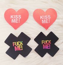 2 Pairs Heart Kiss Me &amp; F*ck Me Pasties - Nipple Covers, Stickers, Lifes... - $12.95