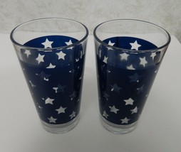 Luminarc  Water Ice Tea Tumblers Patriotic Blue Stars Lot of Two New 16 ounce - $14.80