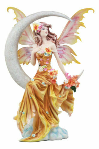 Nene Thomas Art Celestial Crescent Moon Earth Elemental Floral Fairy Statue 11H