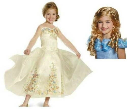 Girl Disney Princess Cinderella Gold Wedding Dress & Wig Halloween Costume-10/12