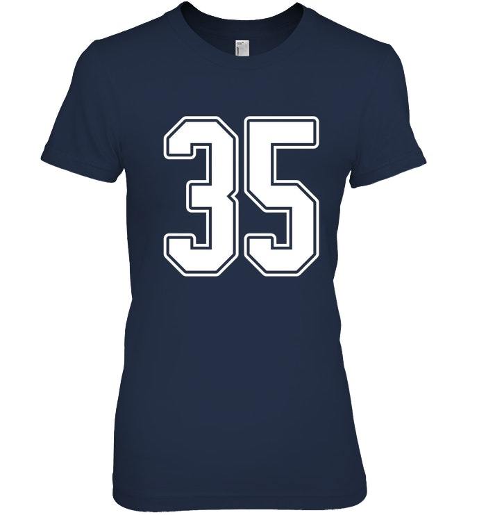 35 White Outline Number 35 Sports Fan Jersey Style T Shirt - Tops