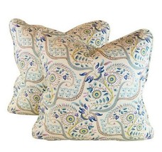 PR Pillow Covers 20" Vicki Payne Free Spirit Aqua Gray Purple Botanical Paisley - $62.99