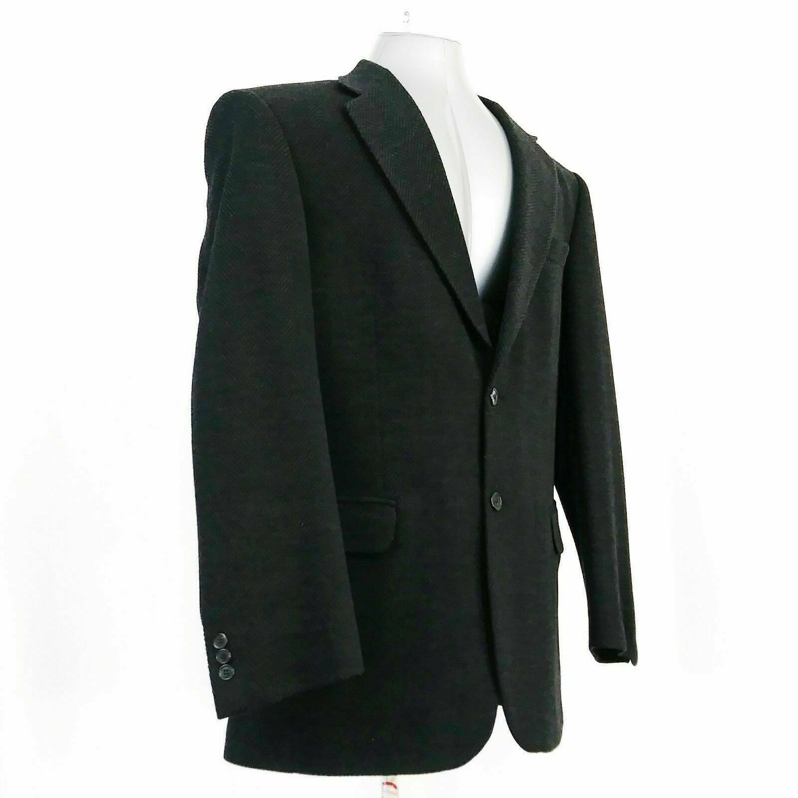 TRAVELSMITH 44R Black Herringbone 2 Button Sports Coat Blazer Jacket ...