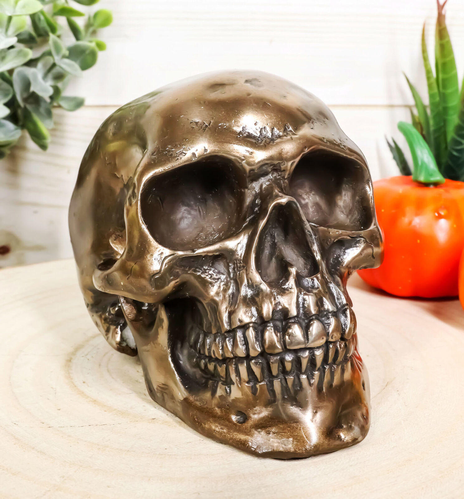 Ebros Bronzed Homosapien Skull Figurine 4.5L Miniature Halloween Collectible