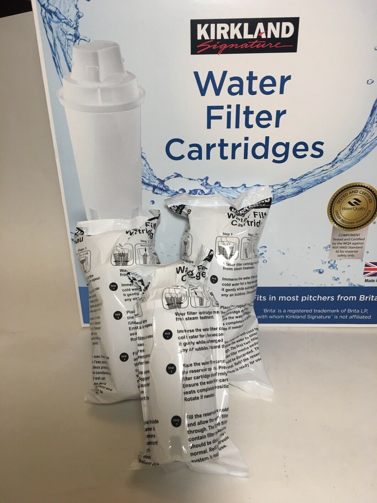 Kirkland Signature Water Filter Cartridges for Brita Pitchers, Refills Lot of 3 Water Filters