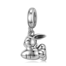 Wow Charms 925 Sterling Silver Pendant Rabbit Flying on a Carrot Women Gift New. - $16.99