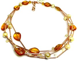 ROSE NECKLACE MULTI WIRES TUBE ORANGE DROP SPHERE PETALS MURANO GLASS ITALY MADE image 1