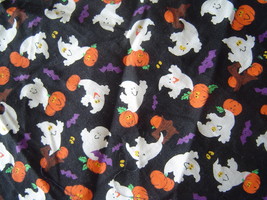 Vintage Black Fabric Ghost Pumpkins and Bats Fabric Piece - $4.99