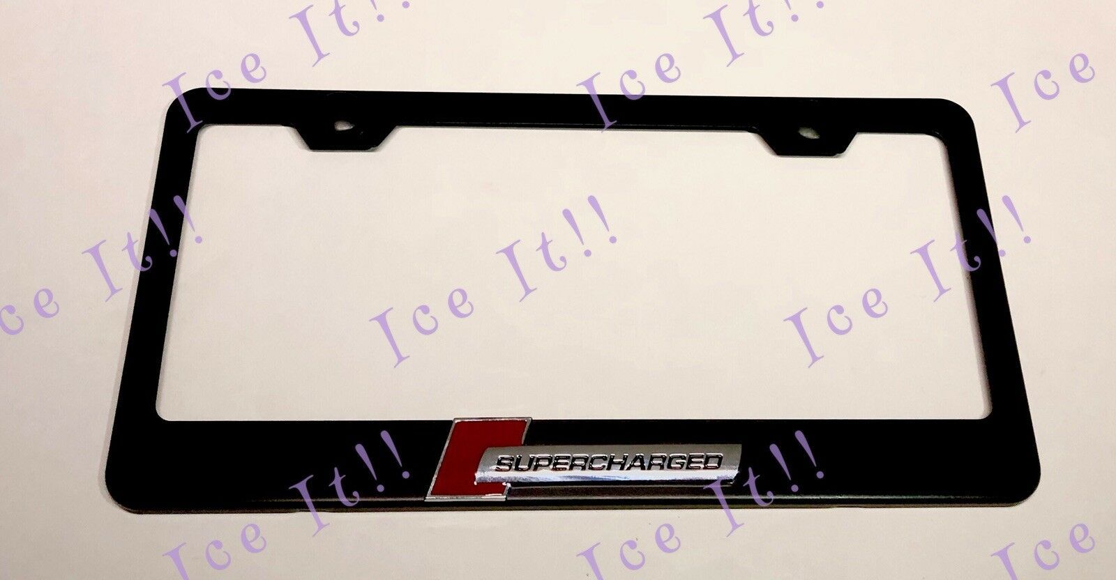 SUPERCHARGED 3D RAISED AUDI Black Stainless Steel License Plate Frame