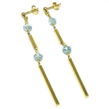 18K Yellow Gold Pendant Earrings, Faceted Aquamarine, Tubes, Length 2.75 Inches - $258.10