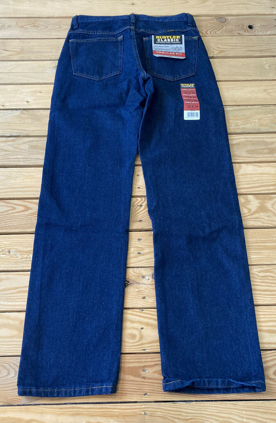 Rustler By Wrangler Mens Regular Fit Straight Leg Med Blue Stonewash Denim Jeans