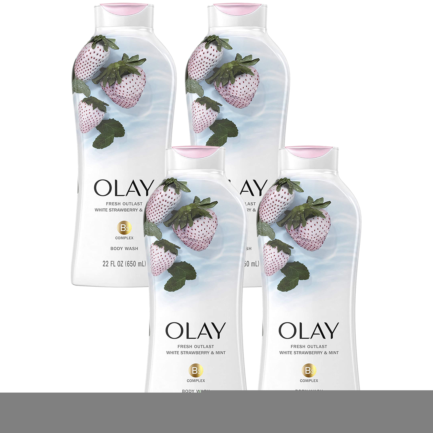 Pack of (4) New Olay Body Wash Fresh Cooling Strawberry & Mint 22 Ounce (650ml)