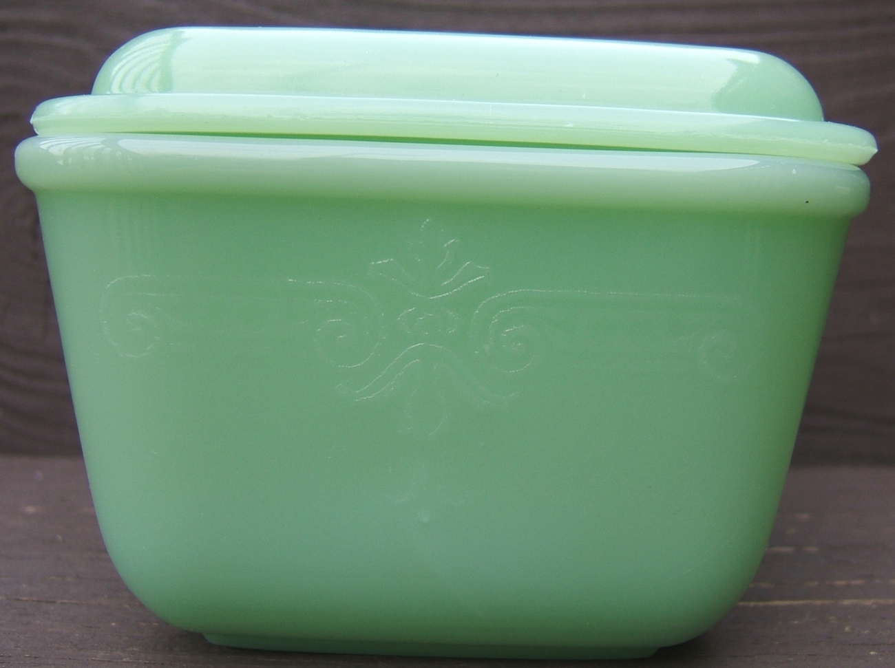 Vintage AH FIRE KING PHILBE PATTERN JADEITE SMALL REFRIGERATOR DISH