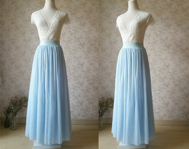 LIGHT BLUE Plus Size Bridesmaid Tulle Skirt High Waist Floor Length Tulle Skirt image 4