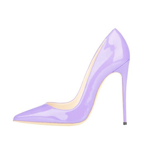 Women Pumps Light Purple Patent Leather Pointed Toe Women Shoes High Heel 12 cm