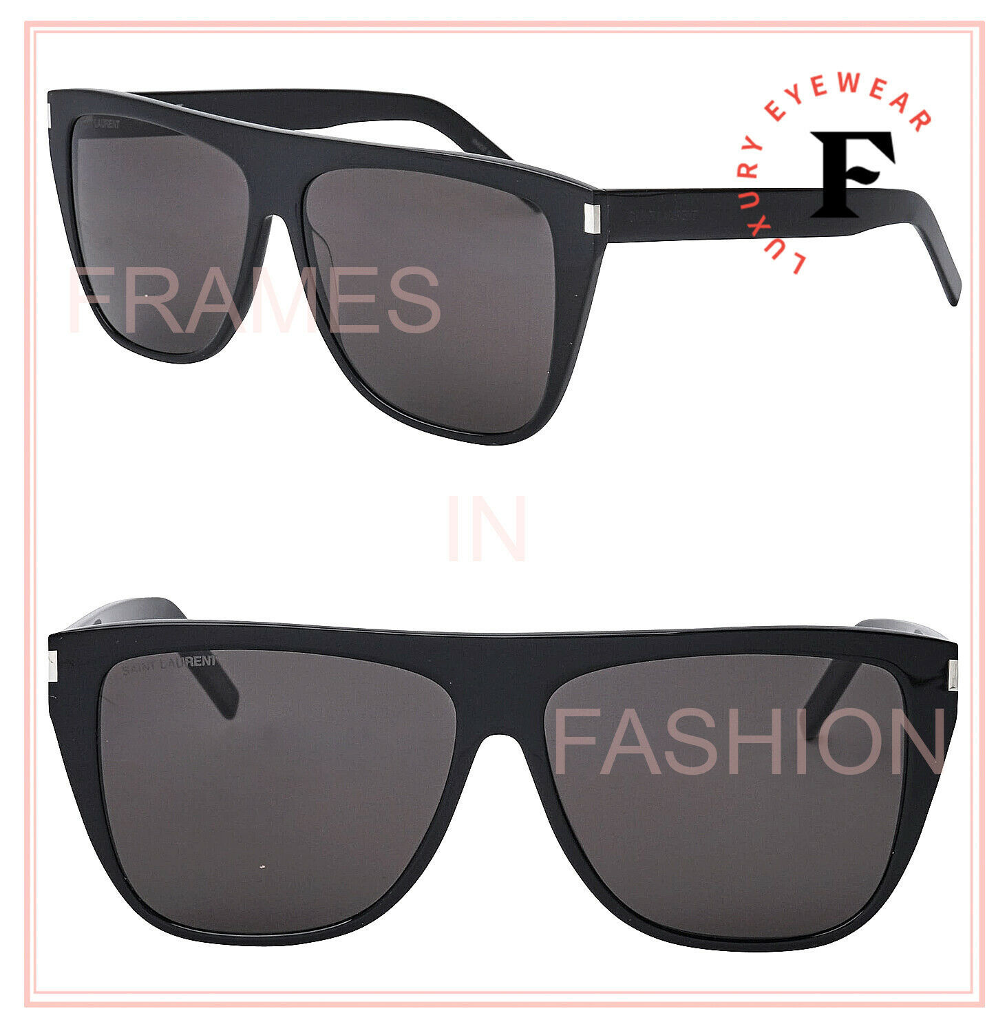 SAINT LAURENT YSL SL 1 SLIM 001 Black Gray Rectangular Unisex Sunglasses SL1
