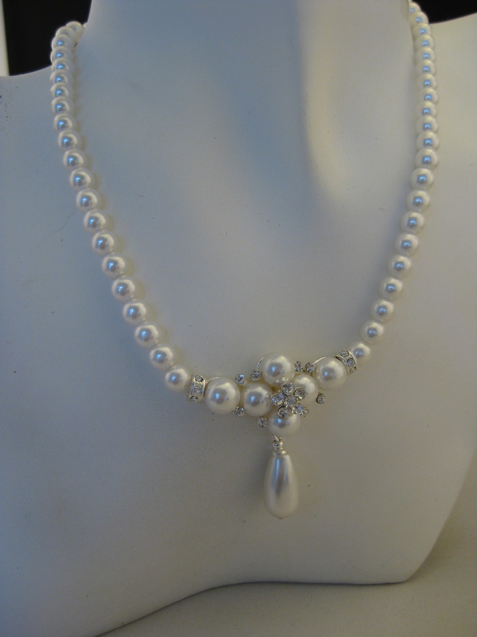 Silvertone Synthetic Pearl Necklace & Clip Earrings Set - Jewelry Sets