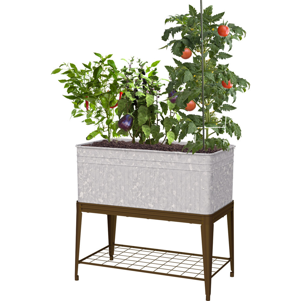 Panacea Galvanized Galvanized Planter With Stand 40x22x38 - Planters ...