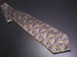 Stonehenge Neck Tie Autumn Brown Leaves on Dark Blue Background Greens Silk - $10.99