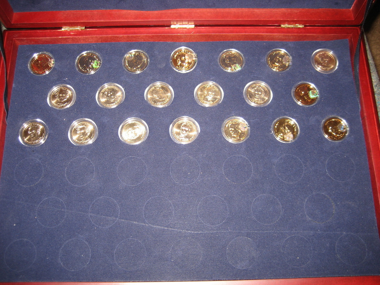 First 20 $1 Presidential Coins- Uncirculated- In Franklin Mint Wood 