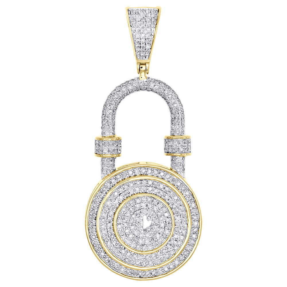 0.92 Cts Round Cut Sim Diamond Pad Lock Pendant 14K Yellow Gold Plated