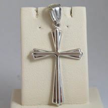 SOLID 18K WHITE GOLD, STRIPED CROSS PENDANT, LENGTH 1,38 IN MADE IN ITALY image 1