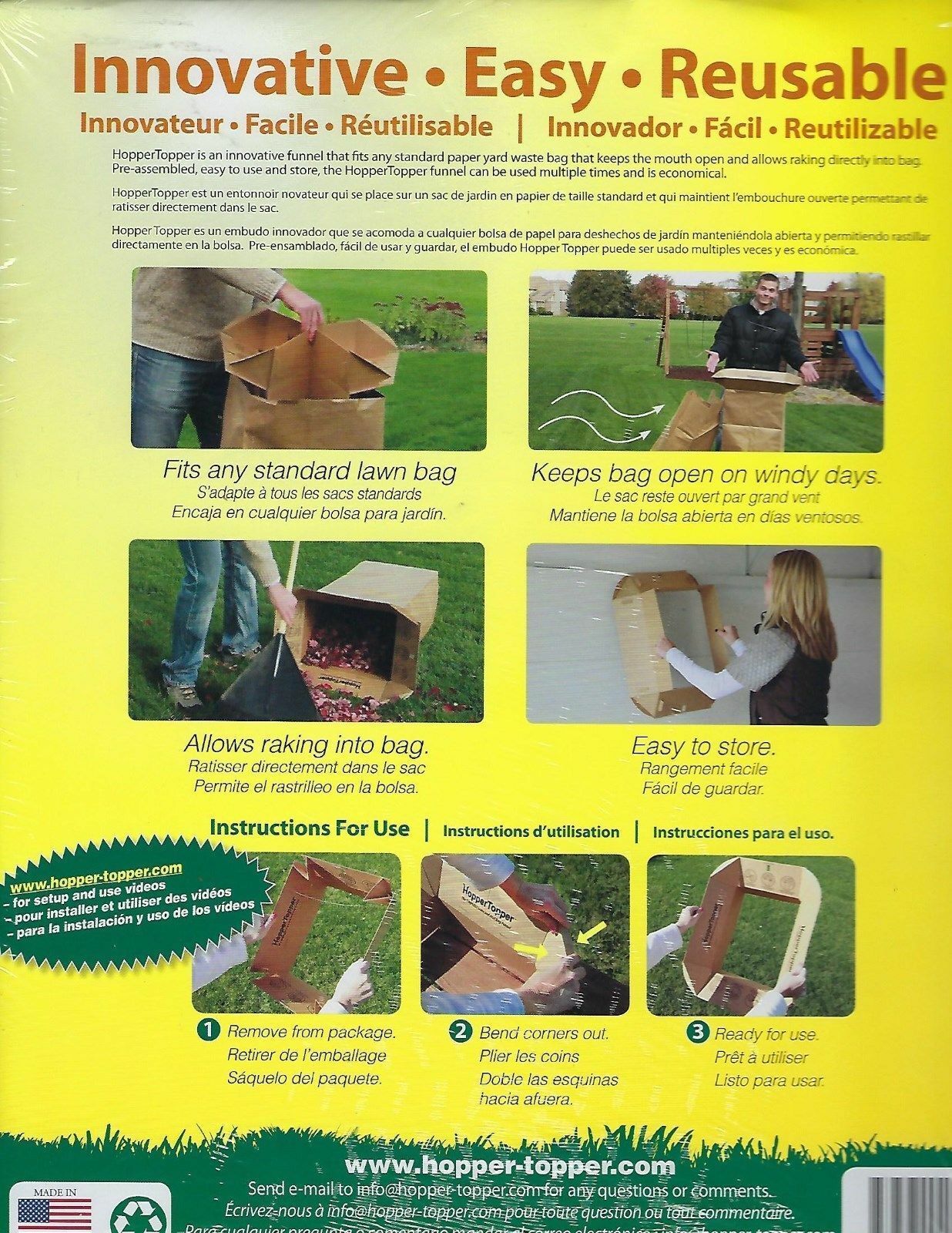 QTY of 4 Hopper Topper Lawn & Leaf Bag Funnel, Simplifying Lawn and