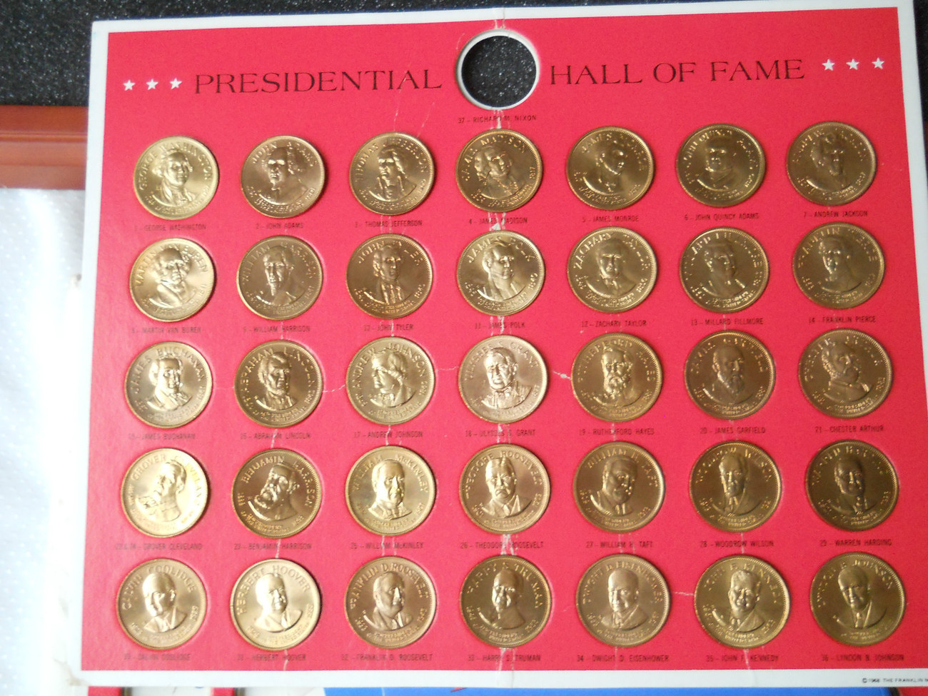 Franklin Mint 36 Presidential Coins Bronze Metal 1968 Cherry Wood Case