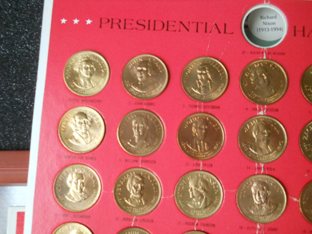 Franklin Mint 36 Presidential Coins Bronze Metal 1968 Cherry Wood Case