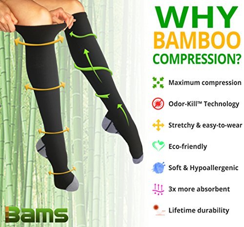 BAMS Odor-Kill Bamboo Compression Socks For Men, Women– BEST Soft ...