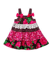Youngland Girls 4T-6 Brown Pink Tiered Mixed Media Floral Summer Dress Sundress - $12.99