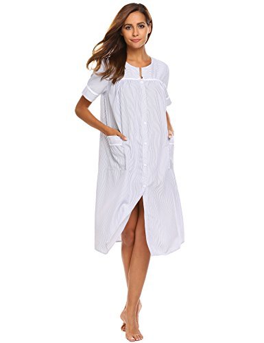 Ekouaer Women’s Sleepwear Short Sleeve Lounge Robe with Button Front ...